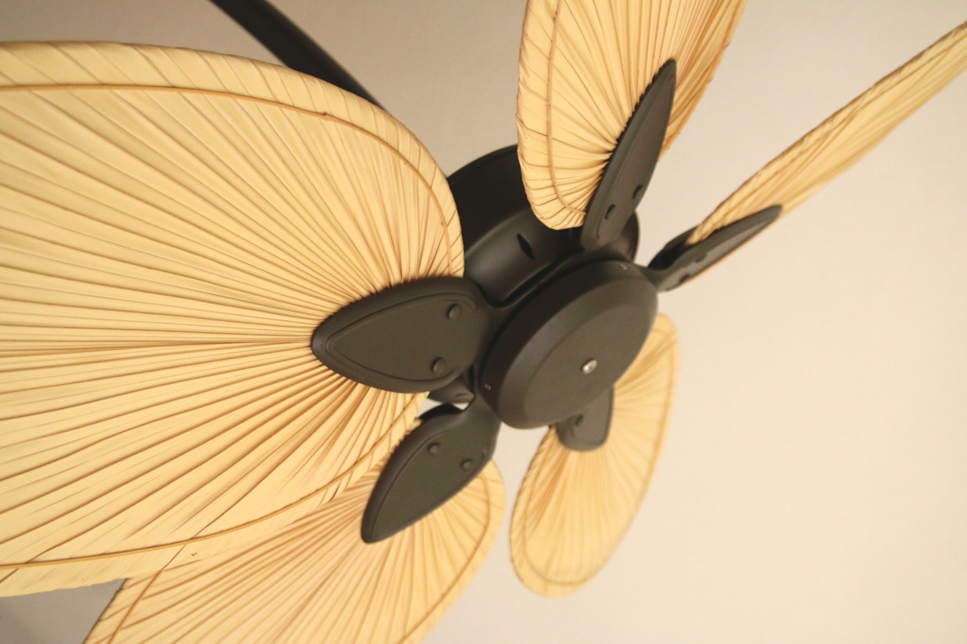Montaje de ventiladores de techo en Gràcia Ventilador de techo con aspas de madera en una vivienda de Gràcia